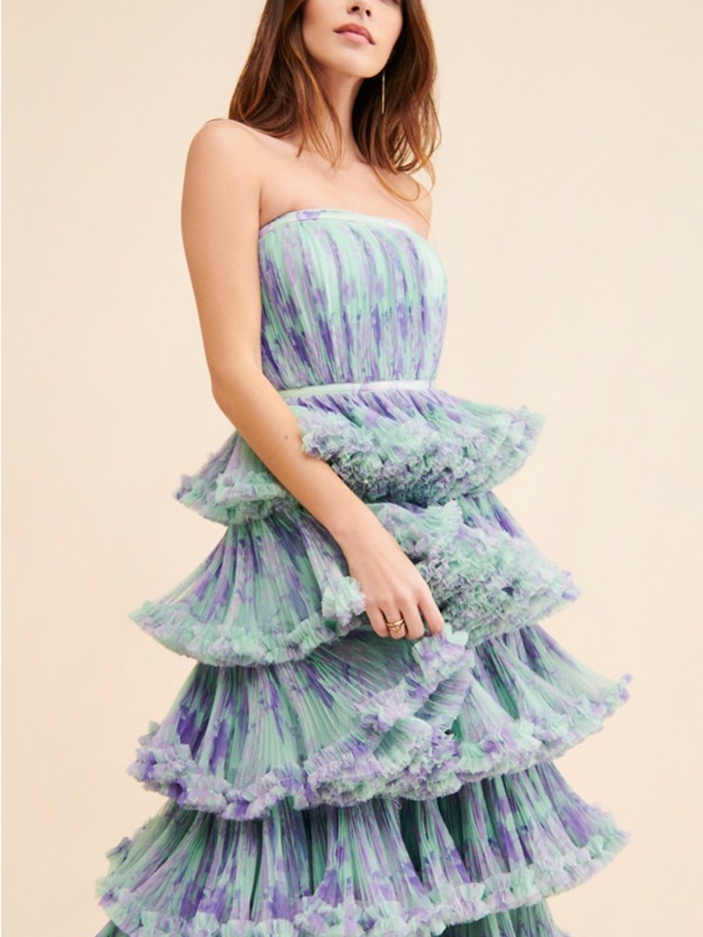 Hutch Glenda Tiered Strapless Ruffled Gown in Mint & Lavender - Picture 3 of 6